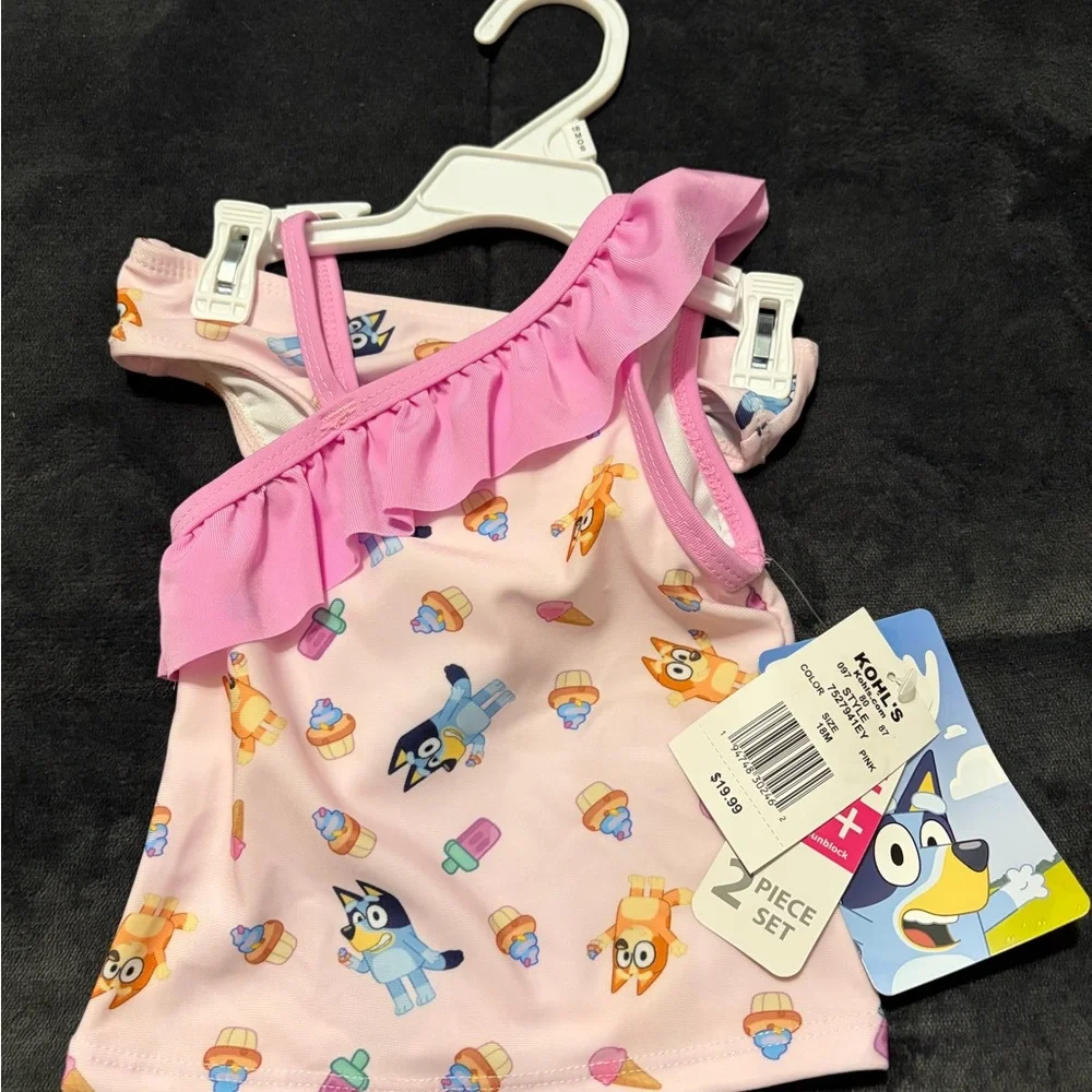 New Bluey Pink One-Shoulder Ruffle toddler Swim Set